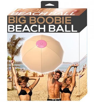 Add some risque fun to your outdoor playtime. Inflatable boobie beach ball from Hott Products, sold by Romantic Adventures.